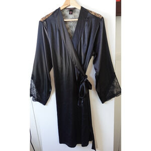 Victorias Secret Robe Womens Medium Large Satin Lace Kimono Sleepwear Wrap Silky